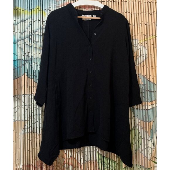 LINEA by Louis Dell-Olio Long Sleeve Button-Down Crepe Shacket, Black, Medium - Picture 3 of 8